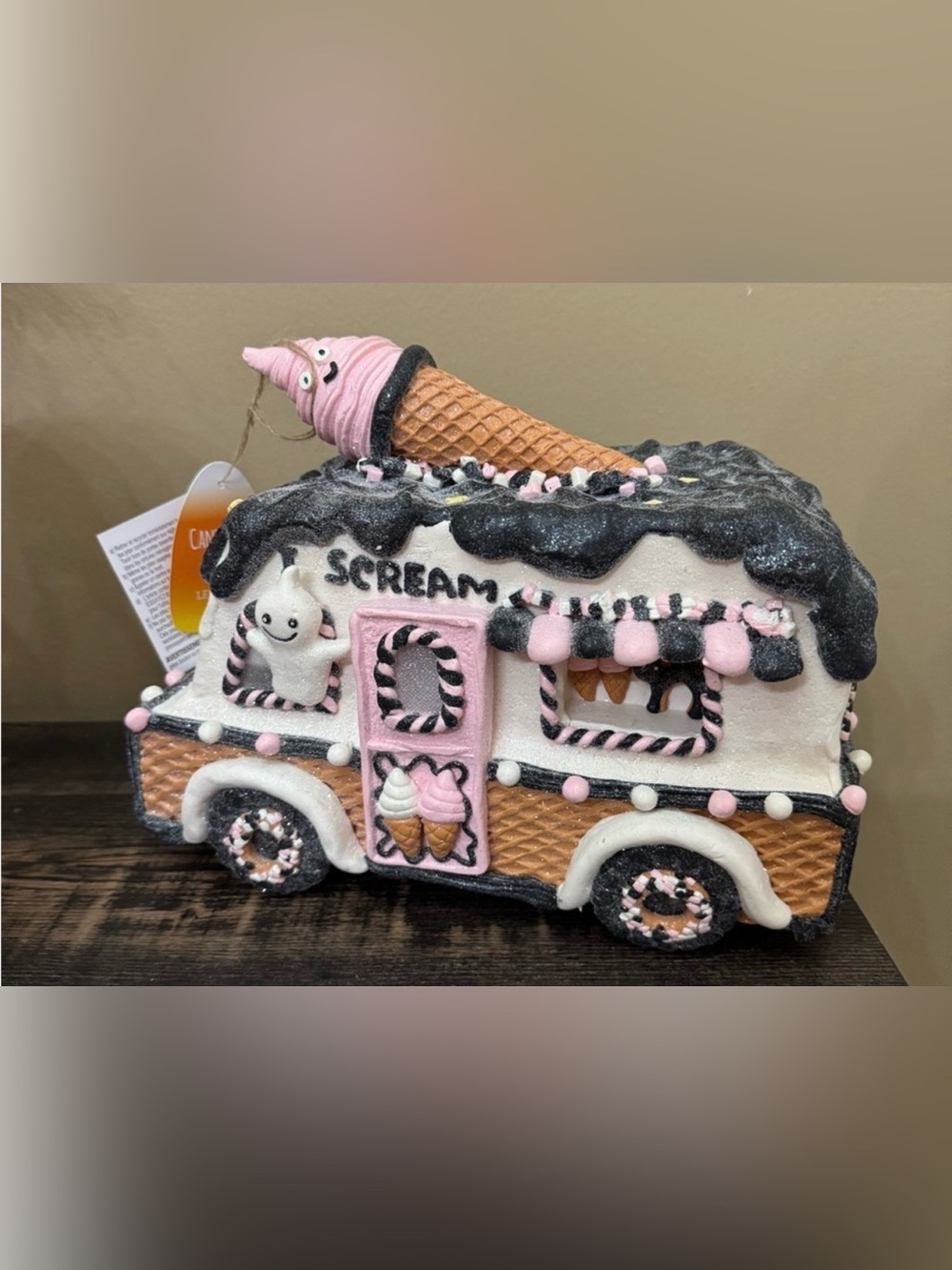 Ice Cream Truck Halloween Figurine - Pink & Black Decorative  Accent